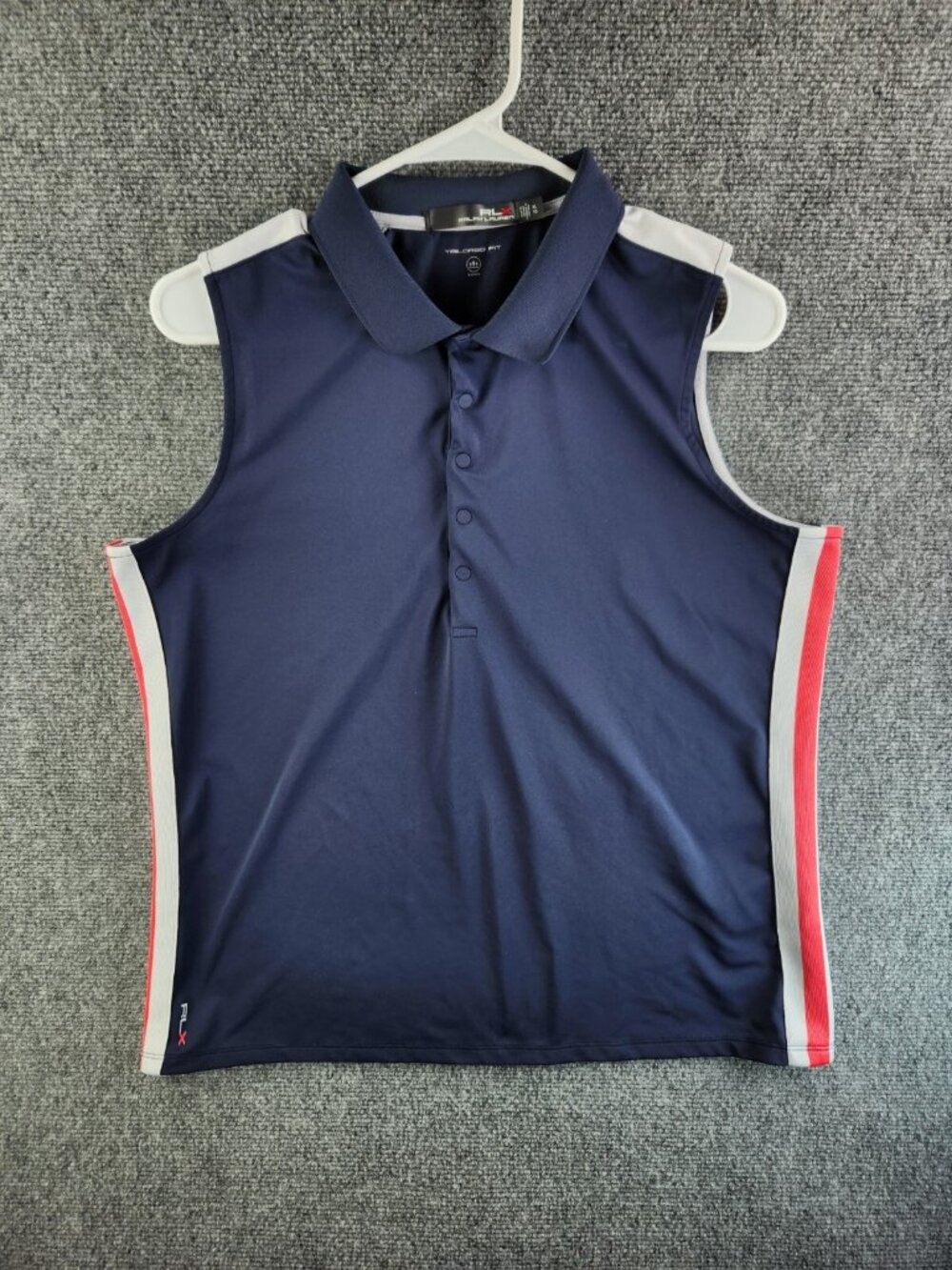 RLX Ralph Lauren Tailored Fit XL Sleeveless Shirt Polo Blue Contrast Trim Women